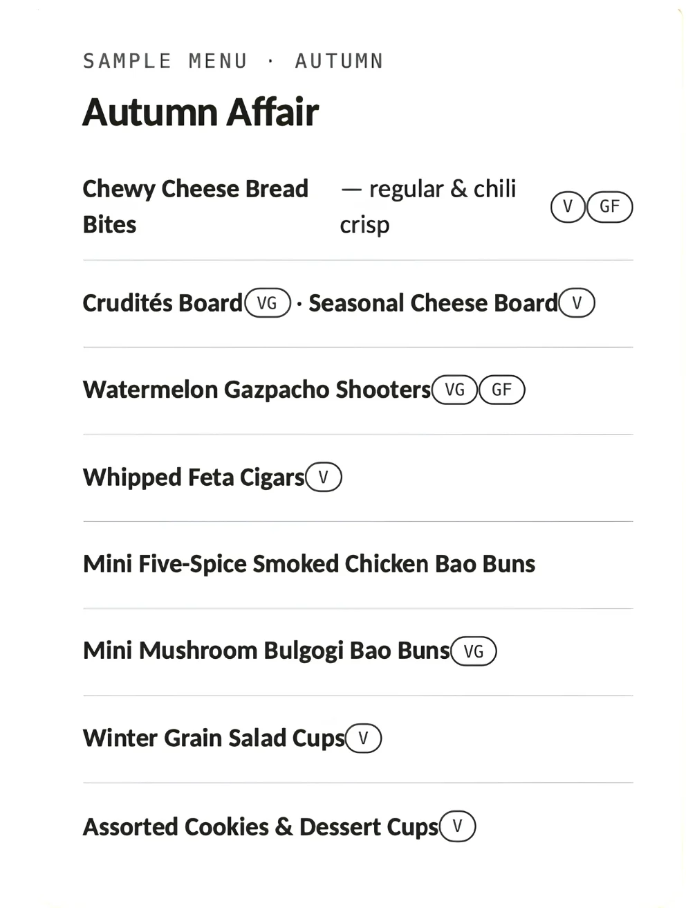 Autumn-inspired menu featuring diverse seasonal dishes