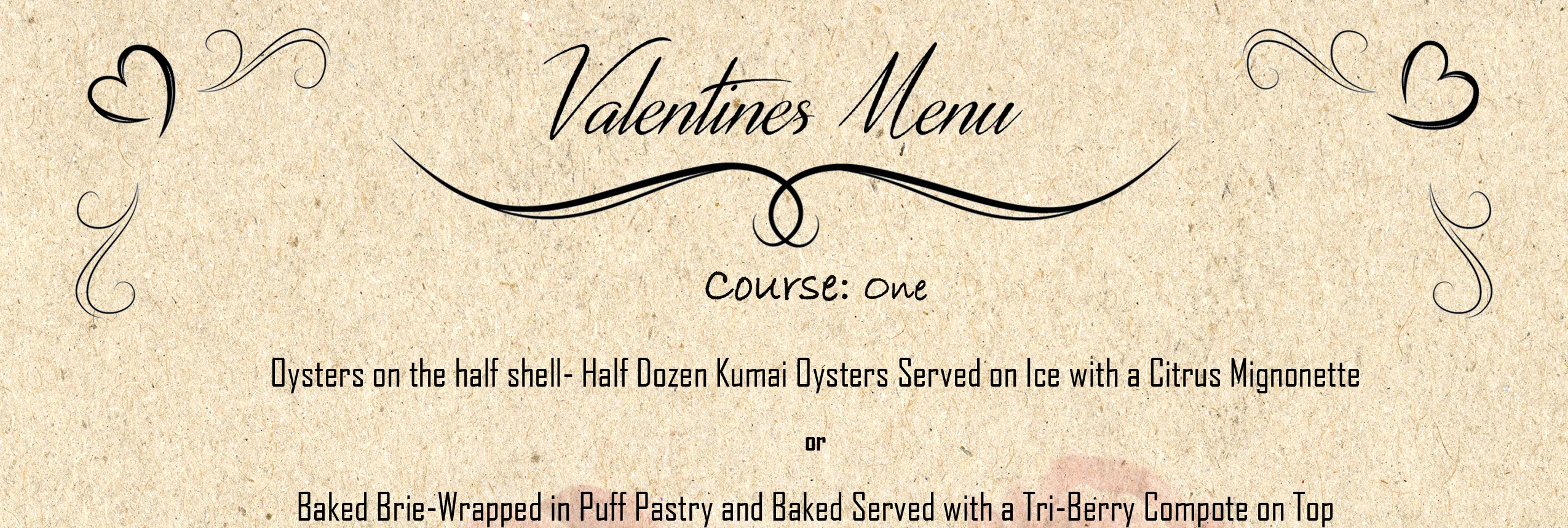 Valentine's Day multi-course menu with elegant floral design