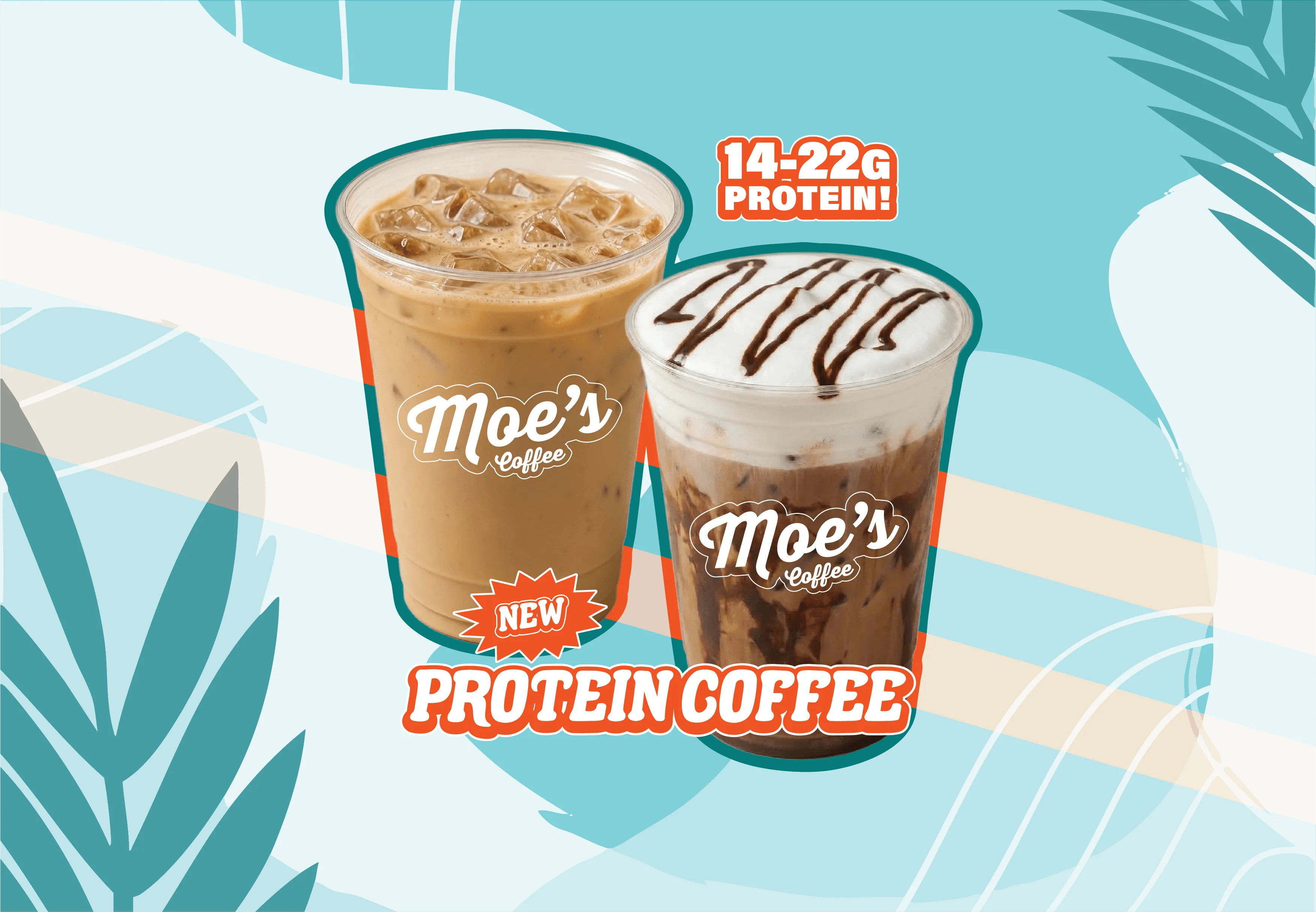 Colorful iced coffee drinks from Moe's Coffee