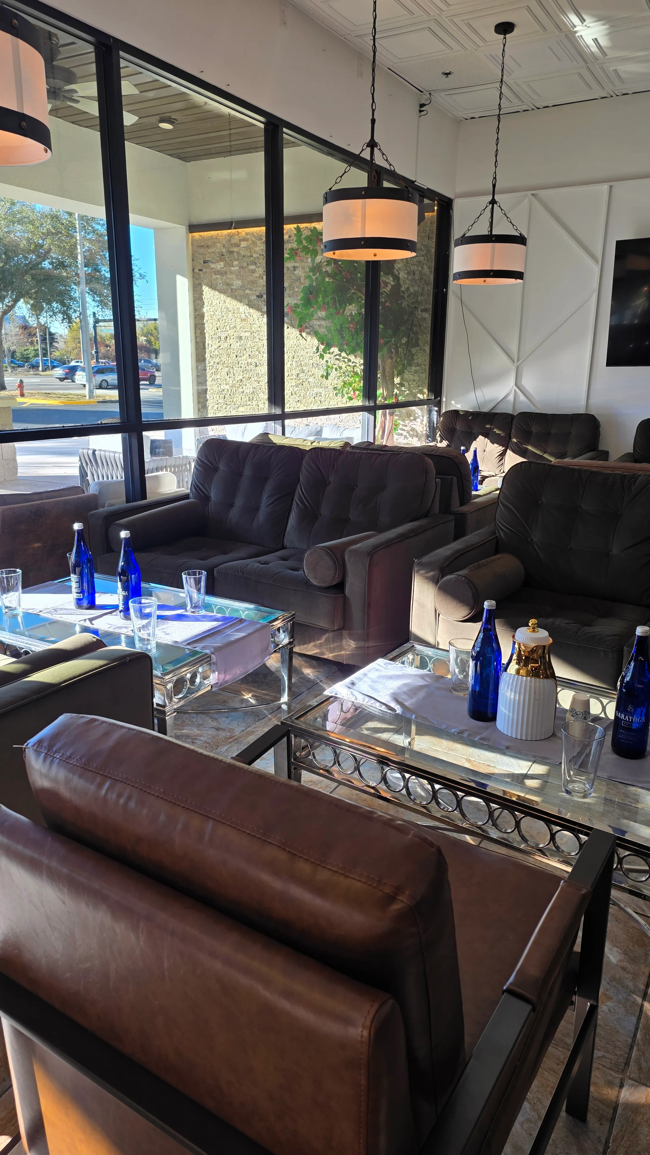 Cozy restaurant seating area with modern decor