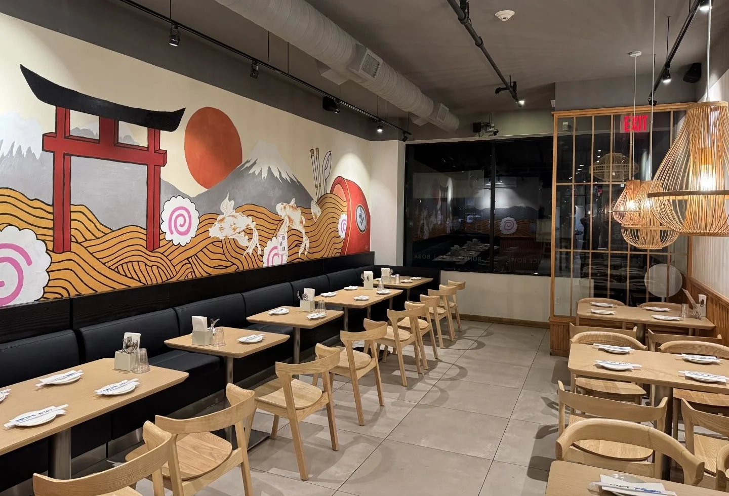 Interior view of Ikedo restaurant in Port Washington, showcasing modern decor.