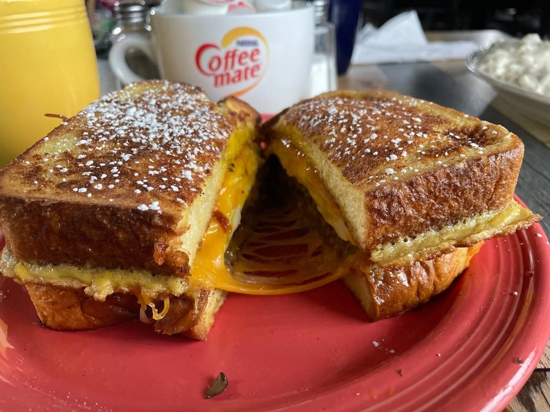 A closeup of the grilled cheese