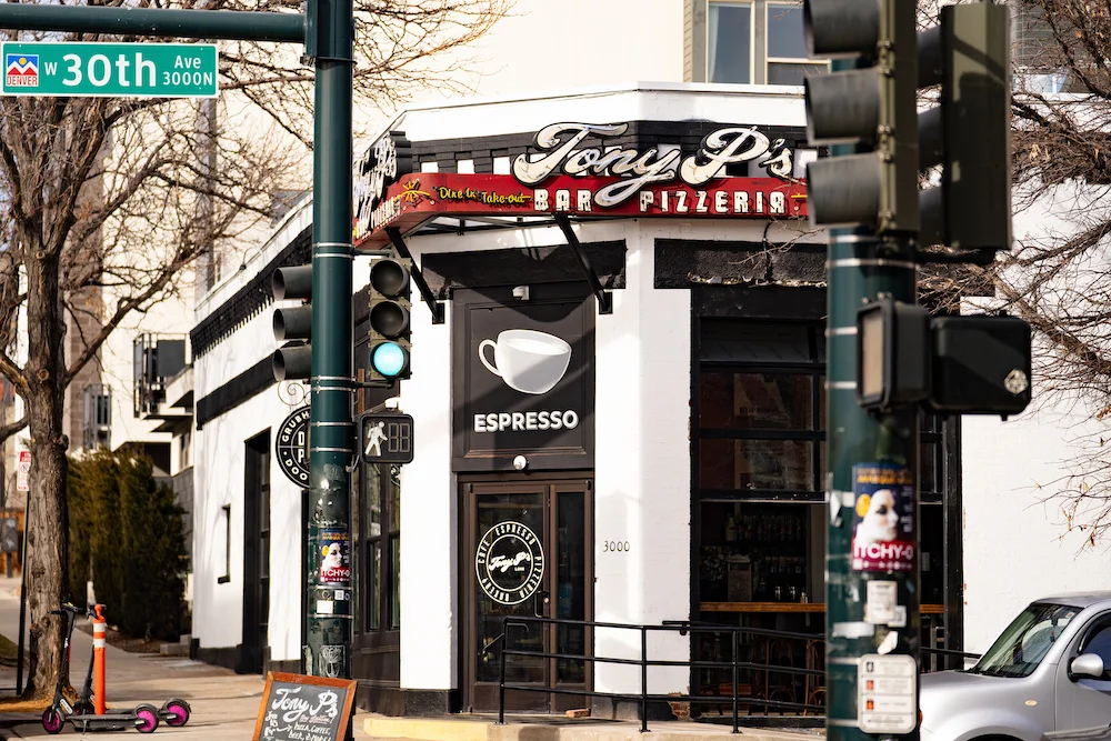 Exterior view of Tony P's Bar Pizzeria in Denver