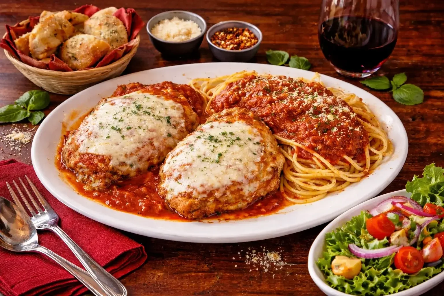 A beautifully arranged table with delicious dishes and drinks.