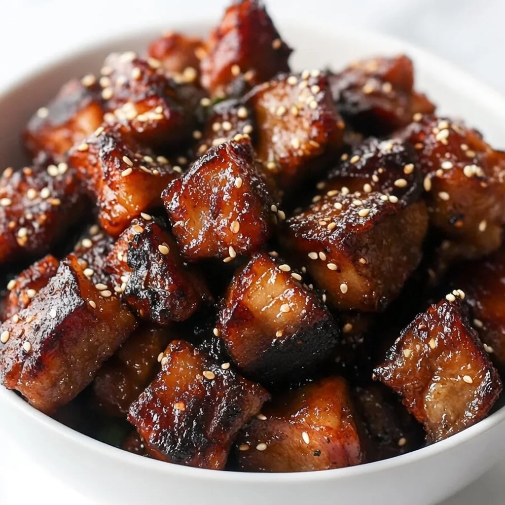 Crispy Korean-style pork belly bites with sesame seeds