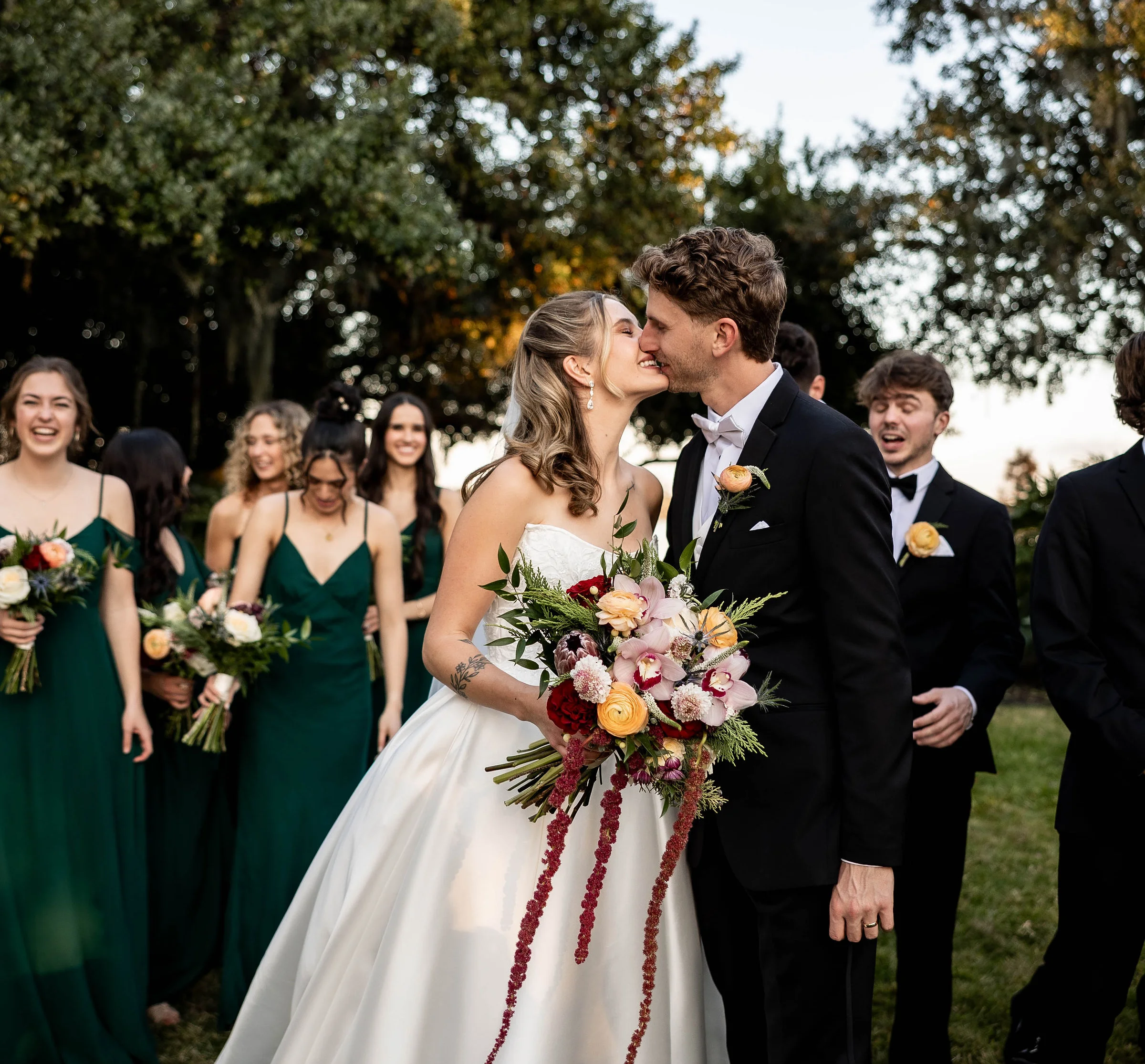 Elegant floral wedding setup by the water