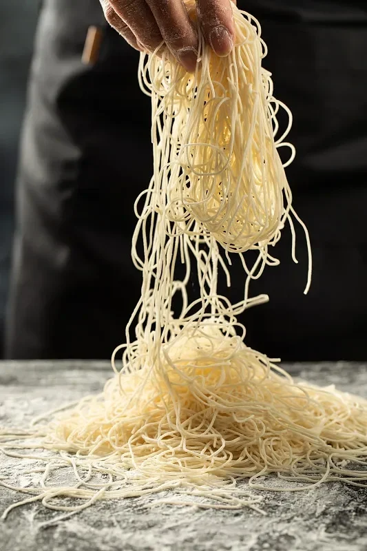 Freshly made Italian spaghetti noodles