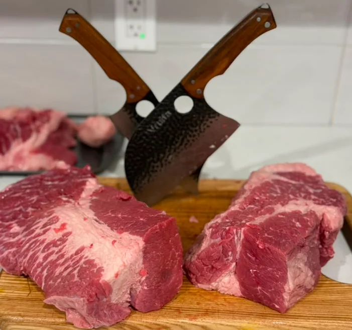 Viking-themed beef jerky packaging showcasing a warrior with scotch bonnet peppers and tropical fruits.