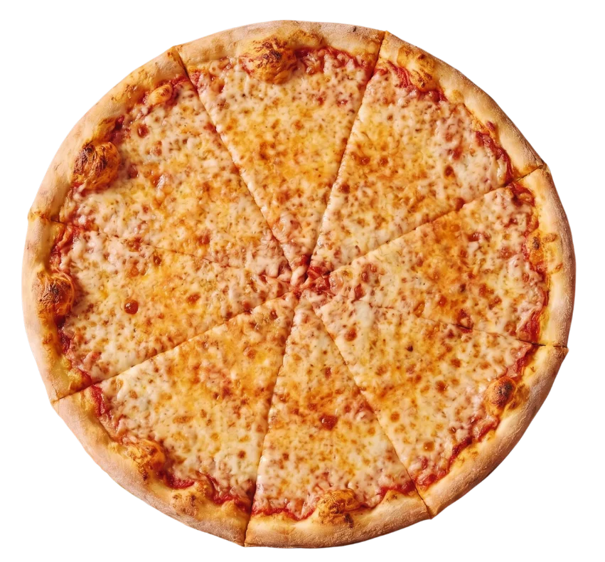 Classic cheese pizza with golden crust and melted cheese