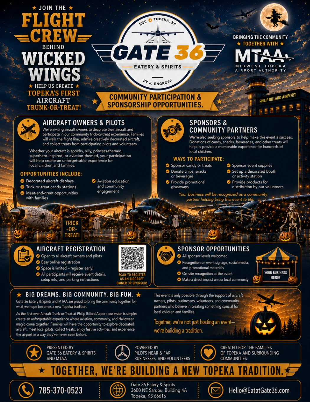 Community event flyer for Topeka's first aircraft trunk-or-treat