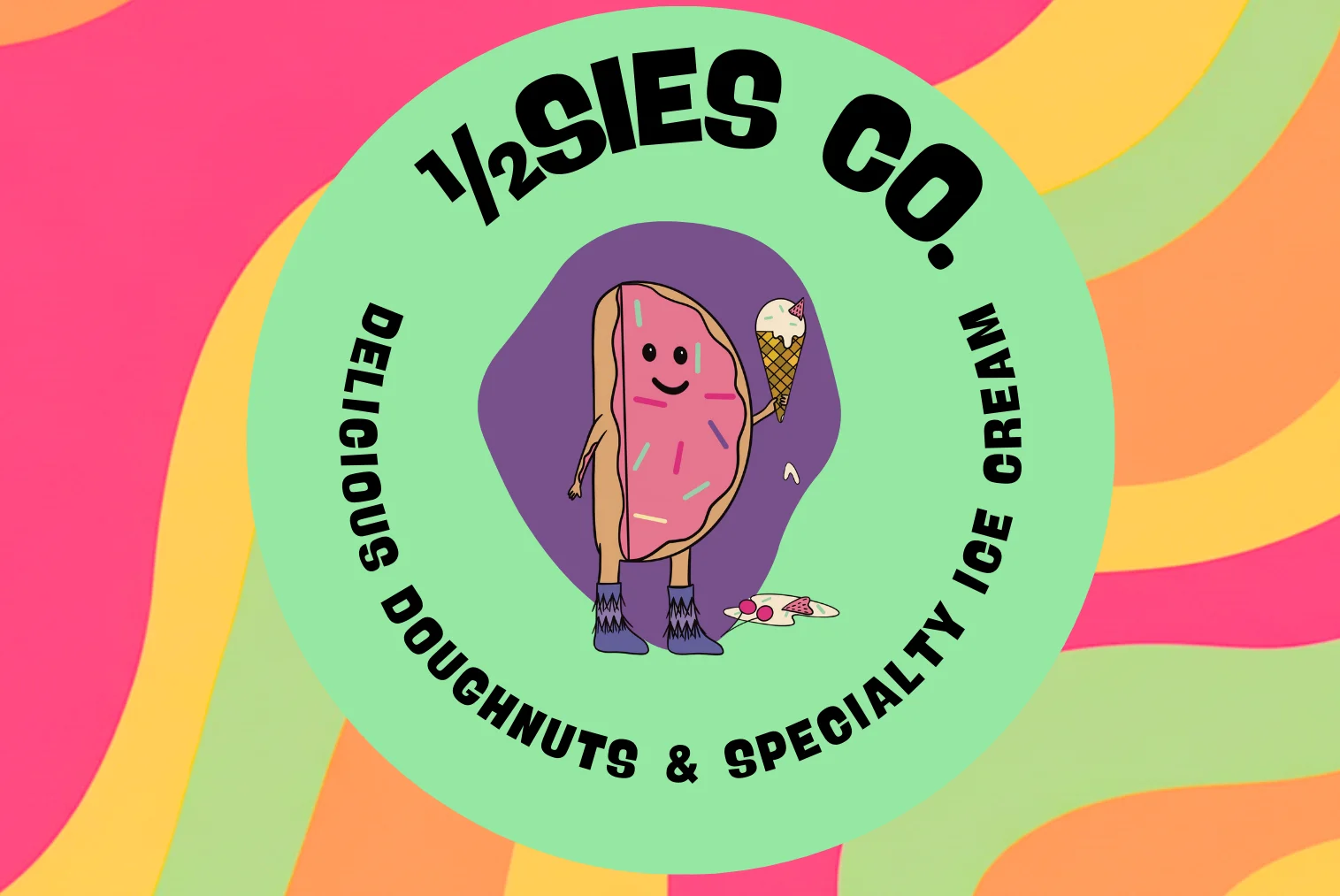 Colorful logo for a doughnut and ice cream shop