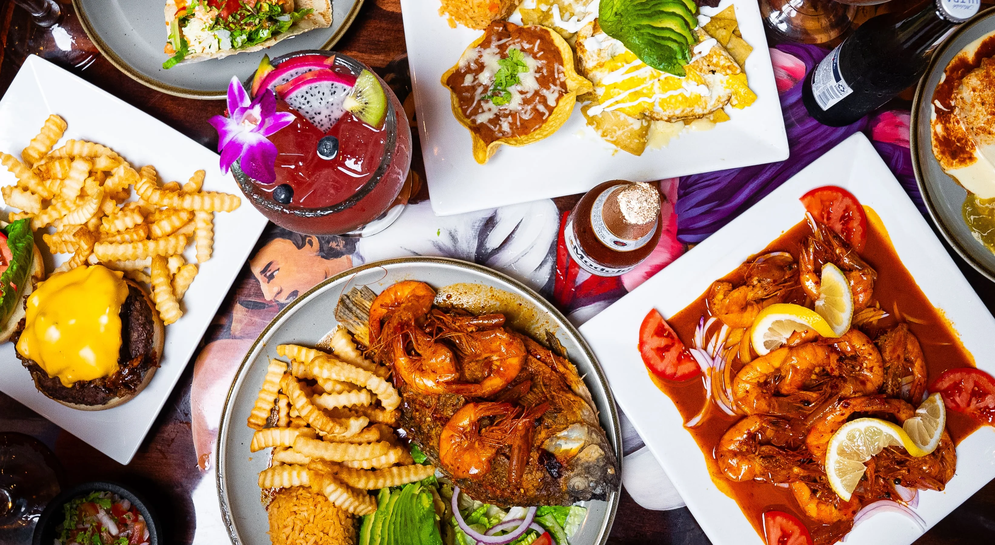 Vibrant Mexican seafood platter with shrimp and fish