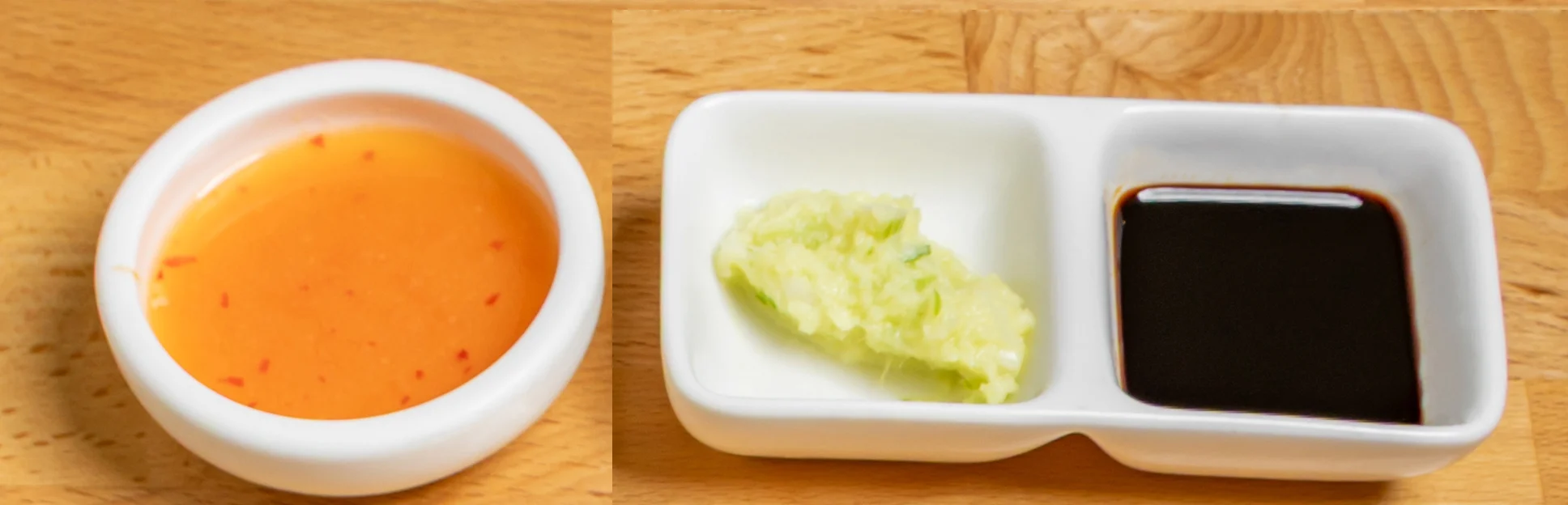 Thai dipping sauces with chili, ginger, and soy
