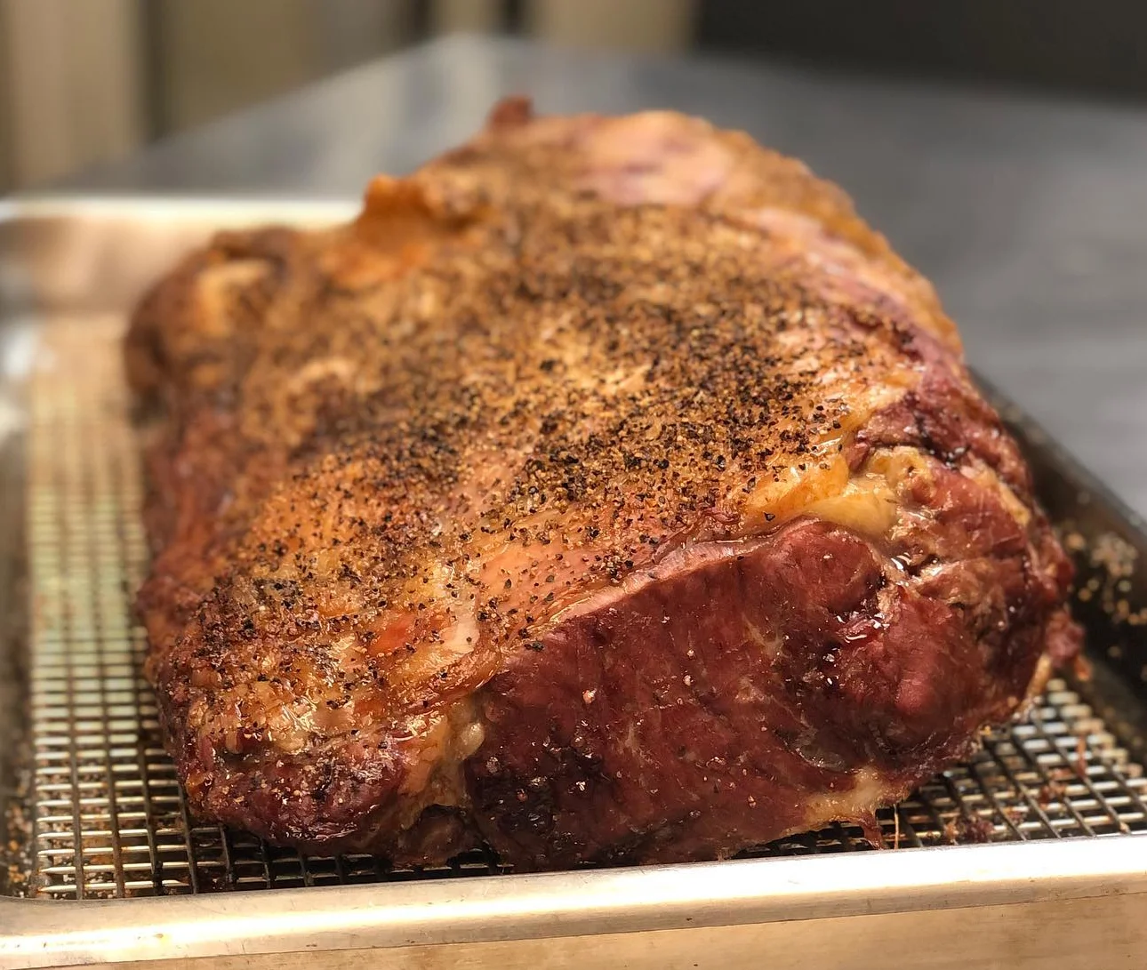 Perfectly roasted beef brisket with a crispy crust