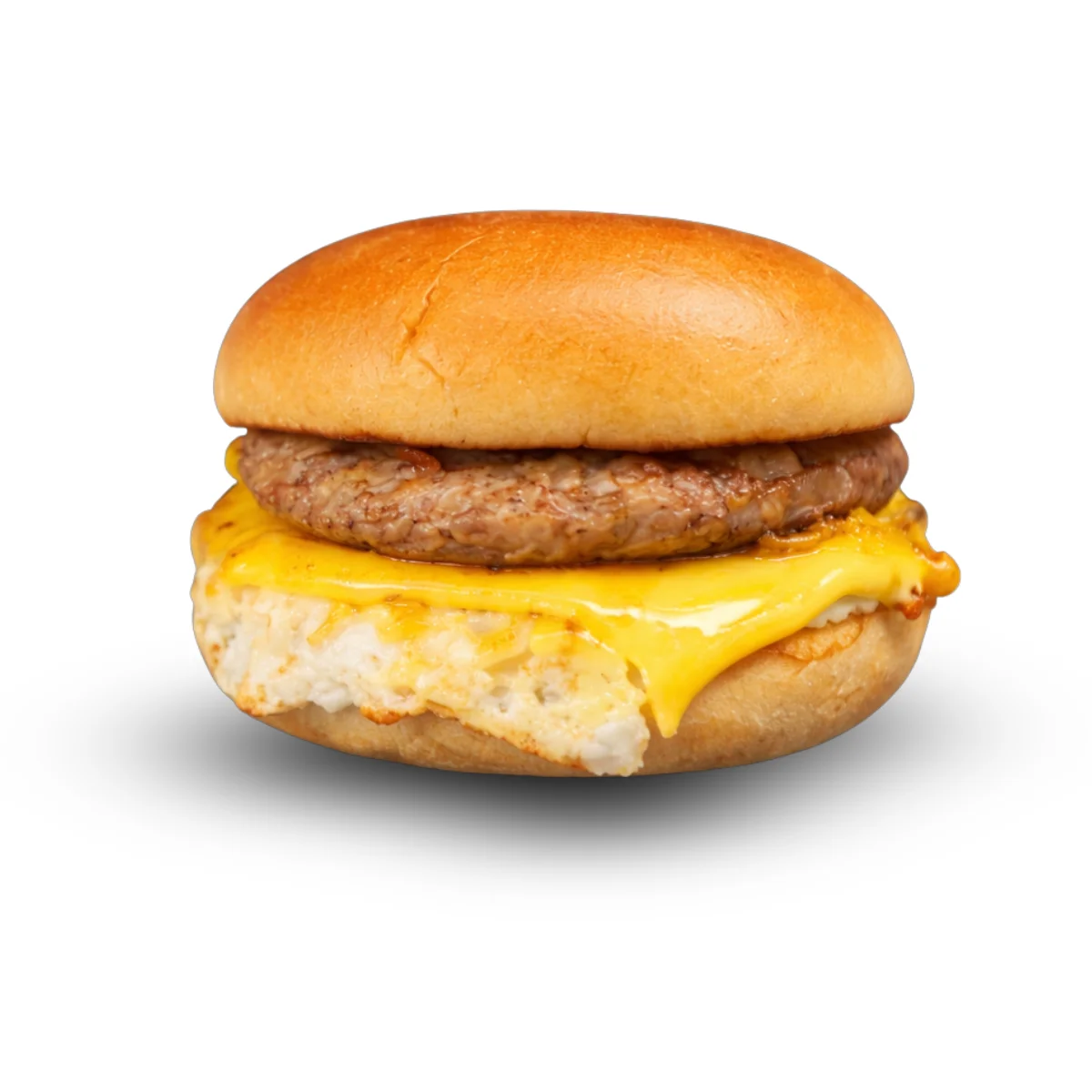 Sausage Egg & Cheese Sandwich – sausage patty, egg, cheese sandwich on brioche
