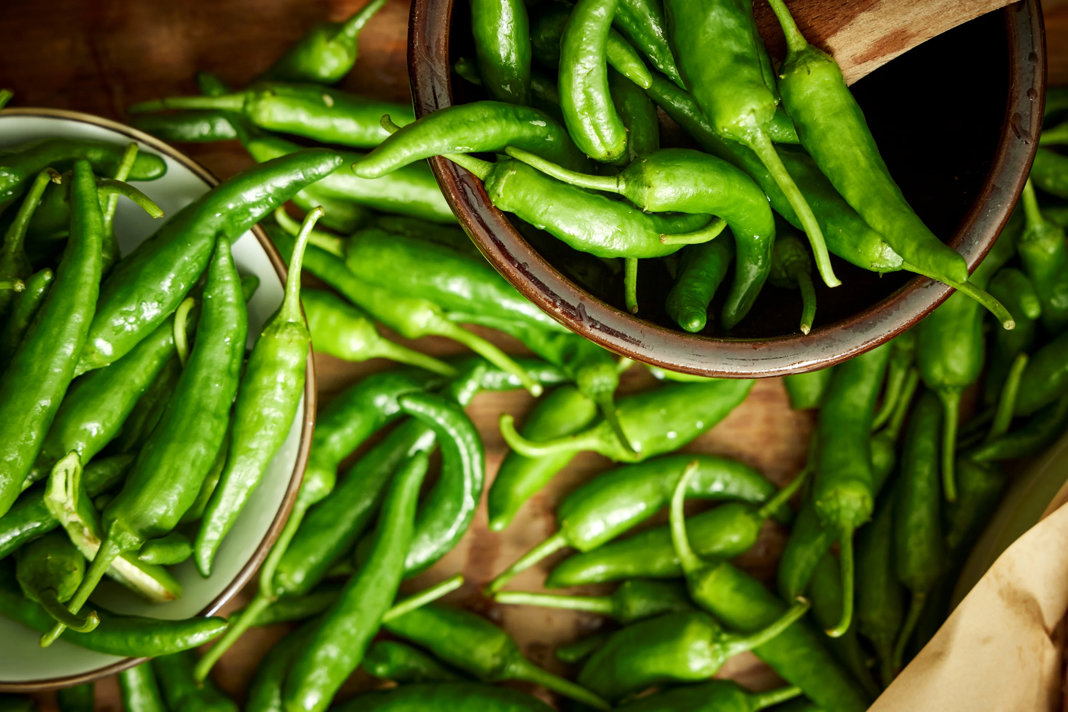 Fresh green chilies for Indian cuisine