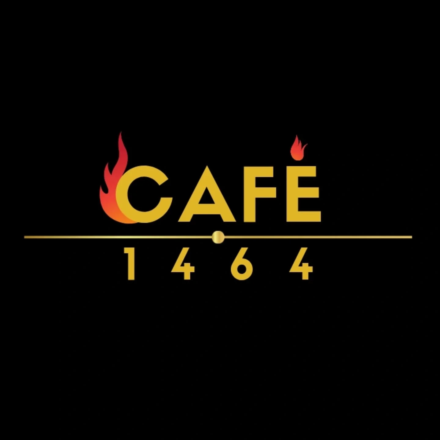 A stylized logo of a café with flame motifs and bold lettering.