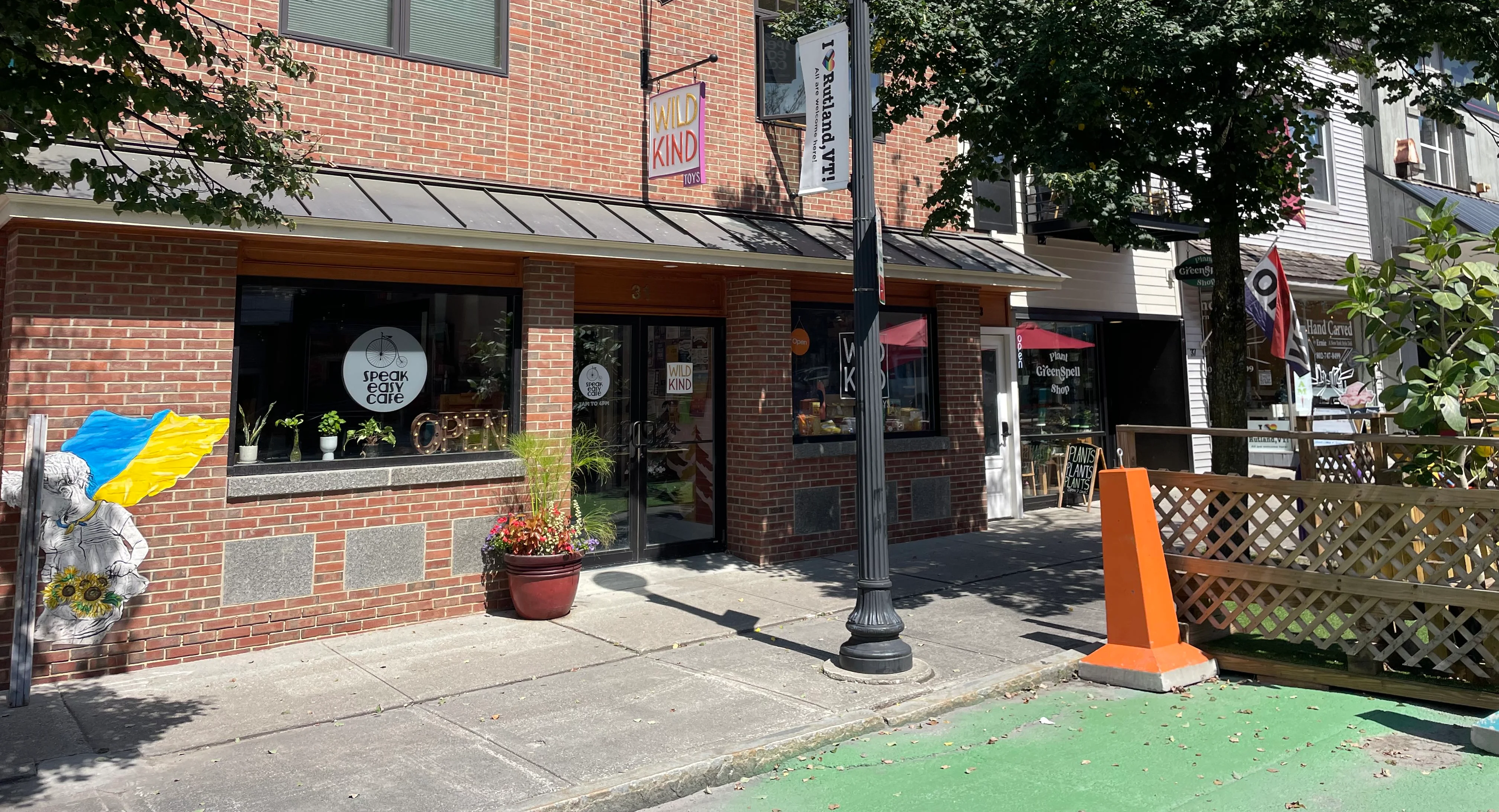 Charming café exterior with brick facade and welcoming entrance
