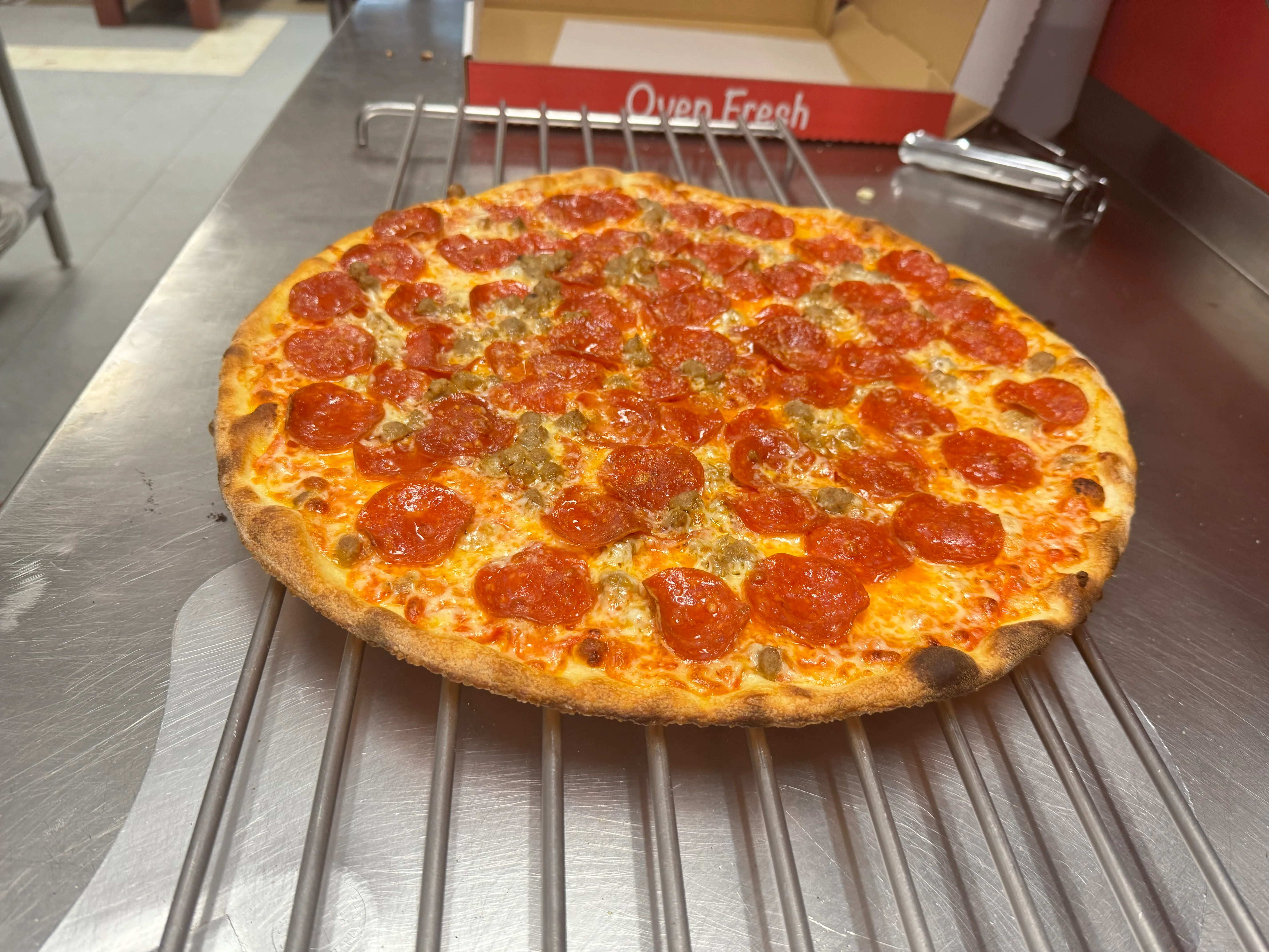 Pepperoni pizza fresh from the oven