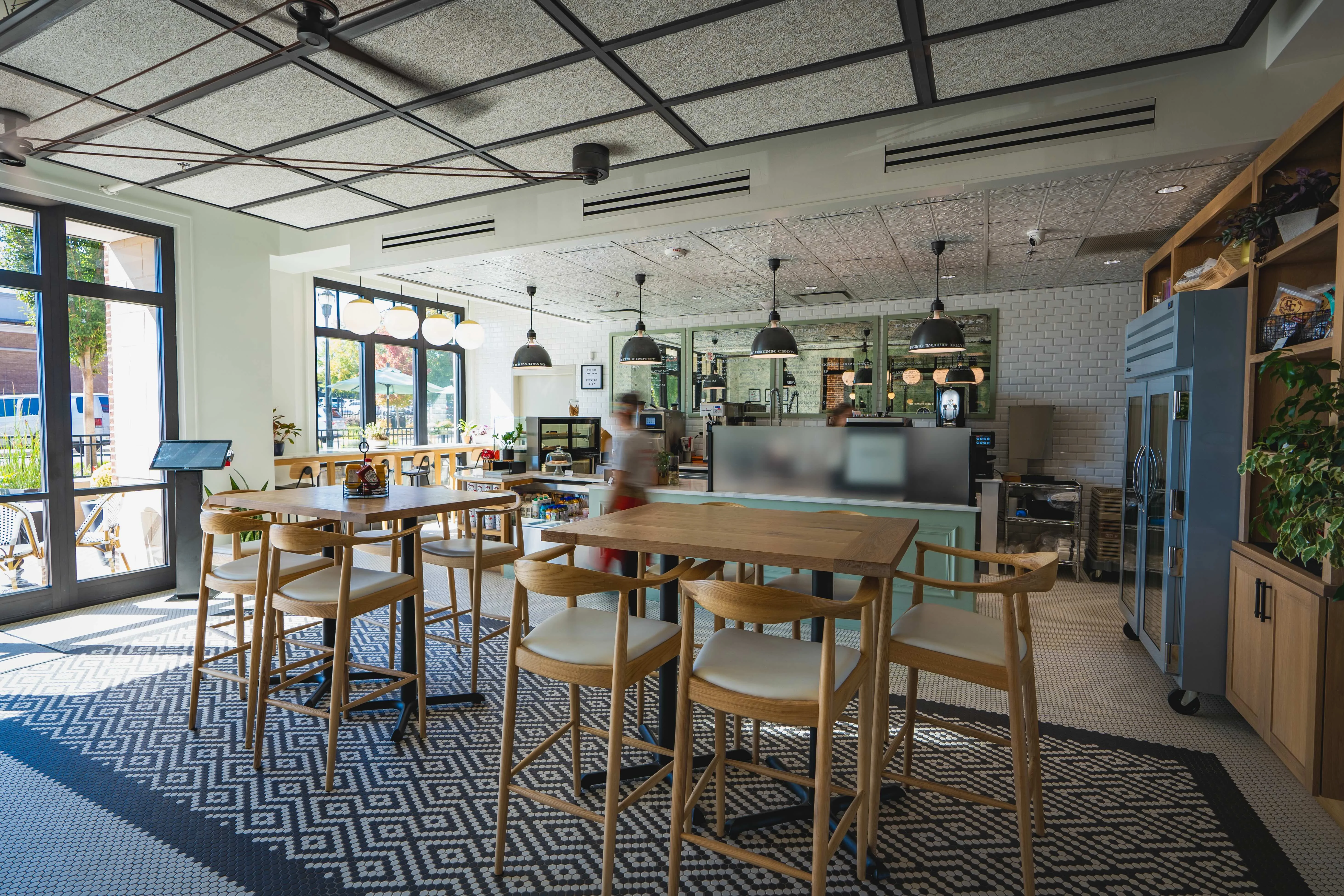 Modern restaurant interior with stylish decor and seating