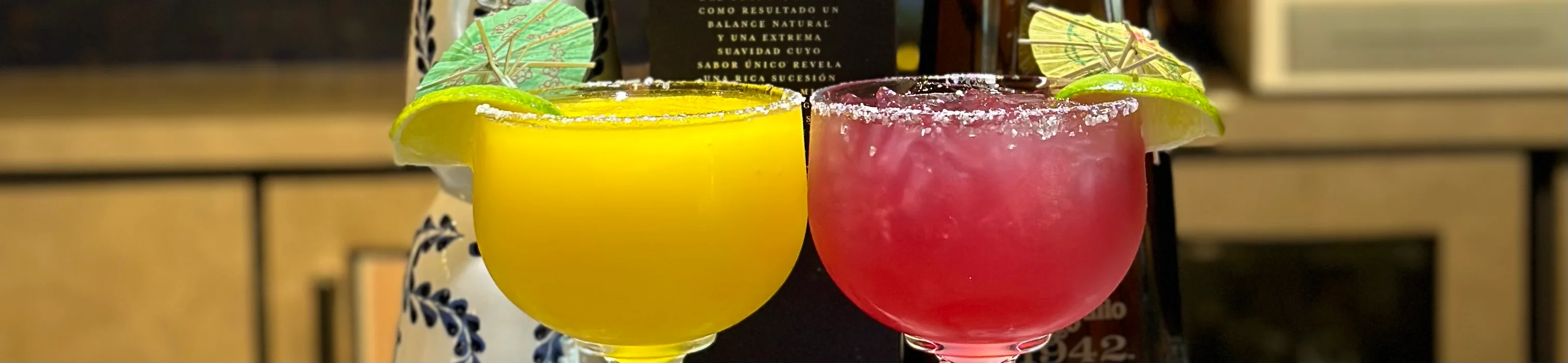 Colorful margaritas served in elegant glasses