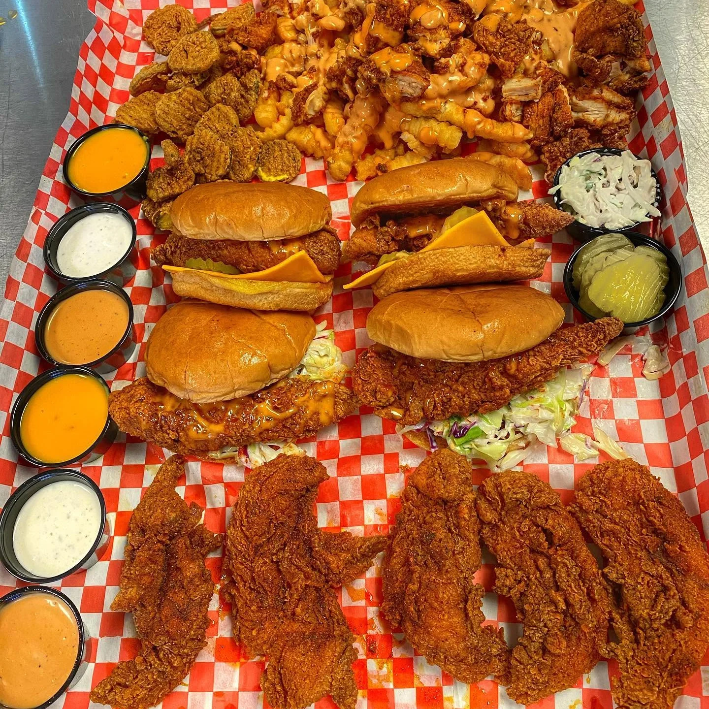 Southern fried chicken sandwiches with sides