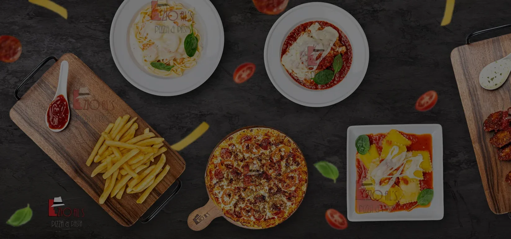 Italian pasta dishes including lasagna and spaghetti