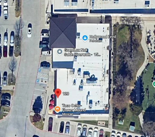 Aerial view of Taco Ocho restaurant in Flower Mound, Texas