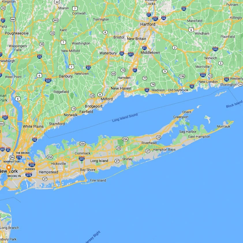 Map of Connecticut and Long Island area