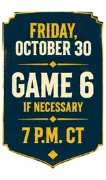 Vintage game announcement poster with bold typography and gold border