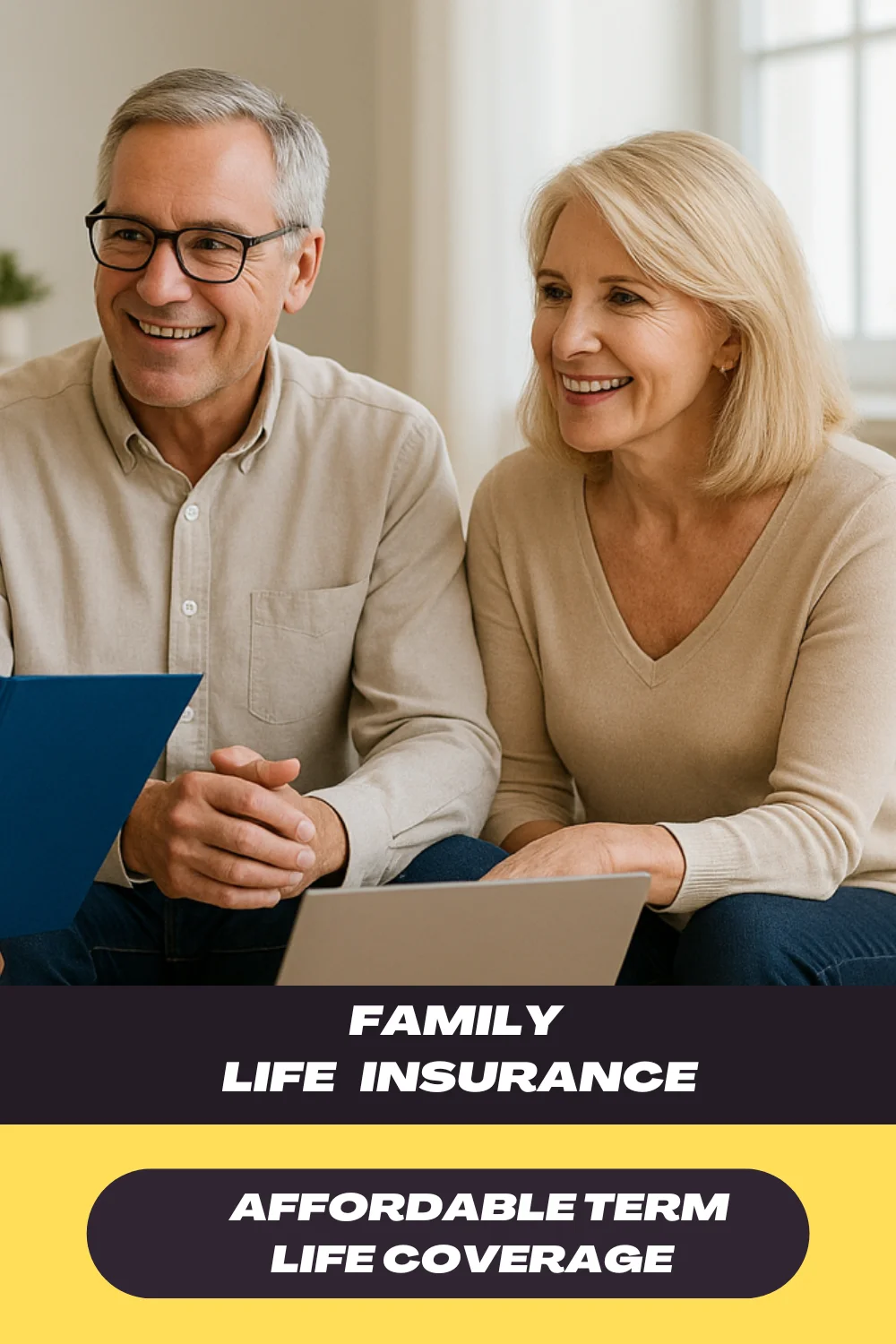 Two smiling adults sitting closely together, engaging in conversation while looking at a document or device.