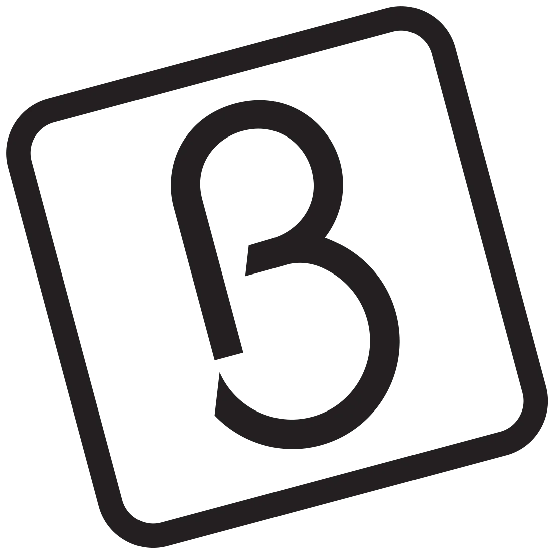 Stylized logo featuring a bold letter B