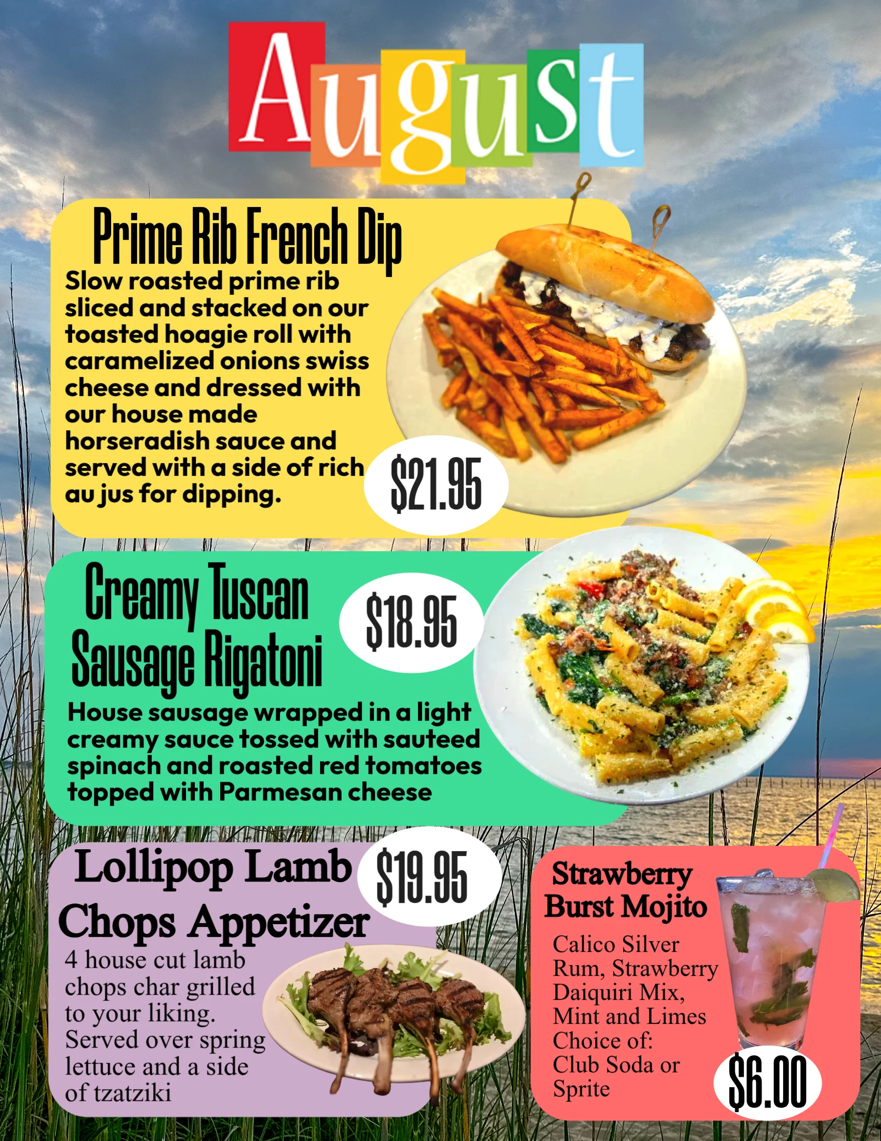 June specials featuring BBQ ribs, smash burger, and egg rolls