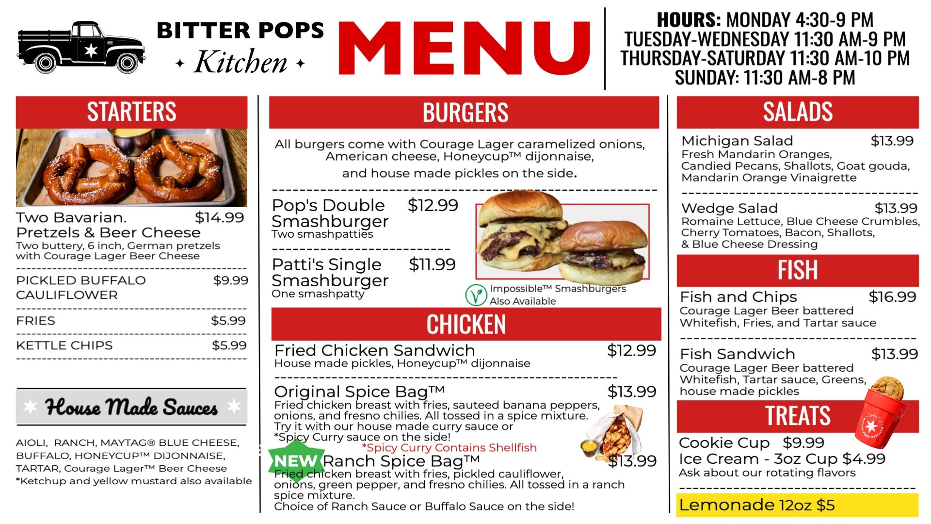 Burgers and starters at a casual American eatery