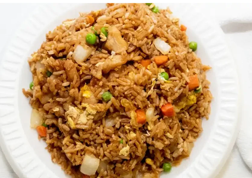 Fried rice with chicken and vegetables, a popular Asian dish