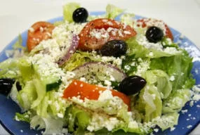 Greek salad with feta cheese and olives