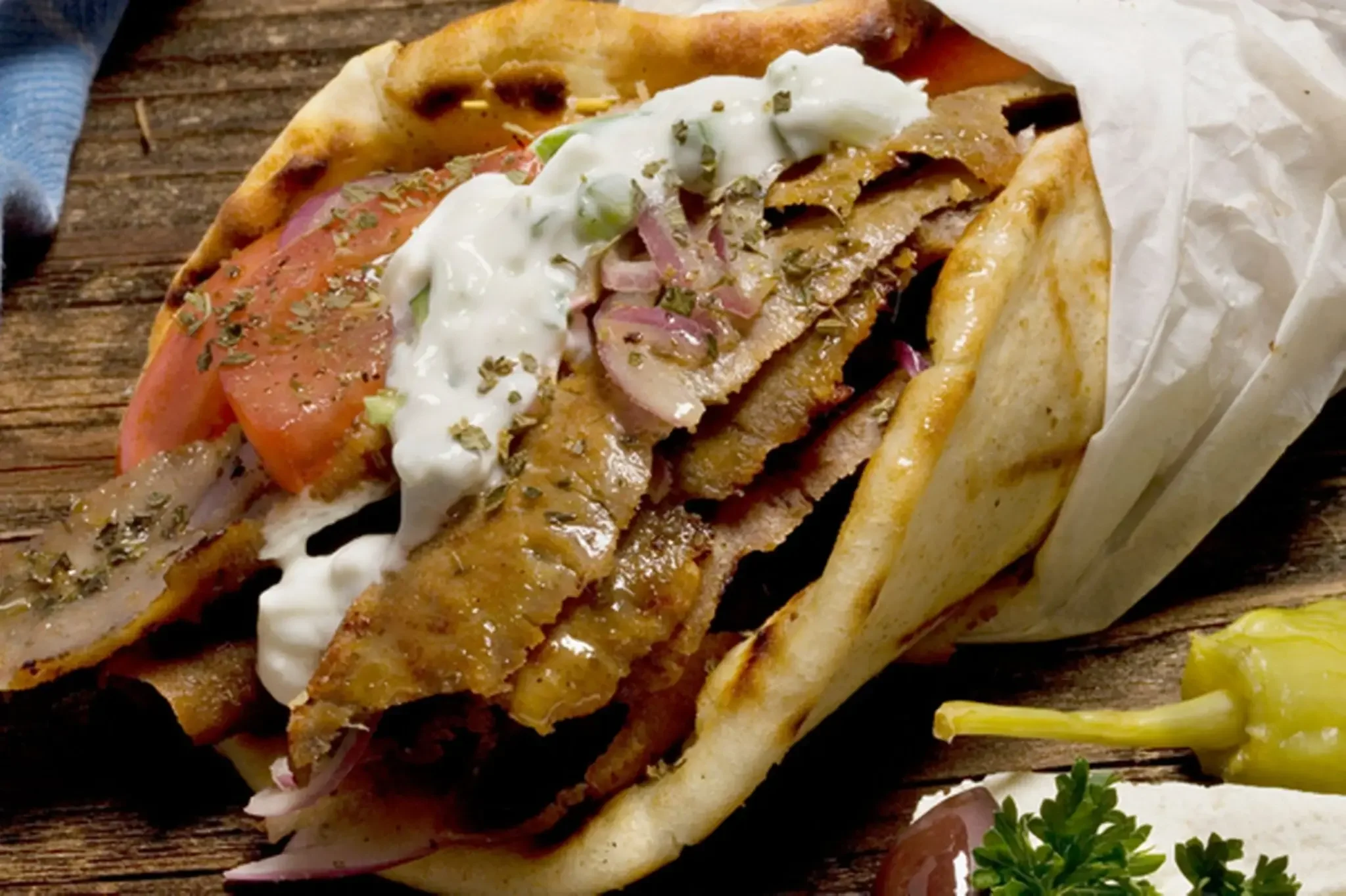 Delicious döner kebab wrapped in flatbread
