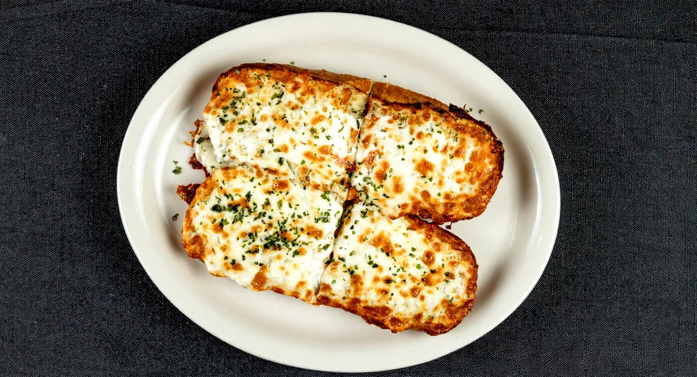 Cheese bread from Hubbs Pizzeria, golden and cheesy, served on a plate.