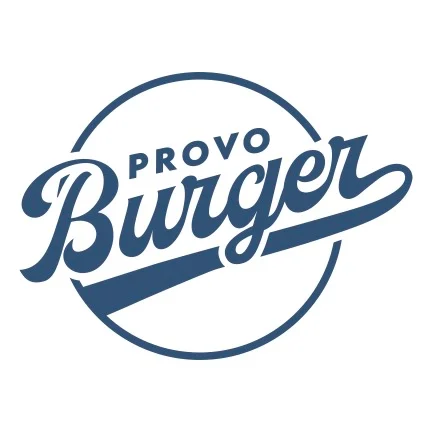 A logo design featuring the text 'Provo Burger' in a stylized font within a circular border.