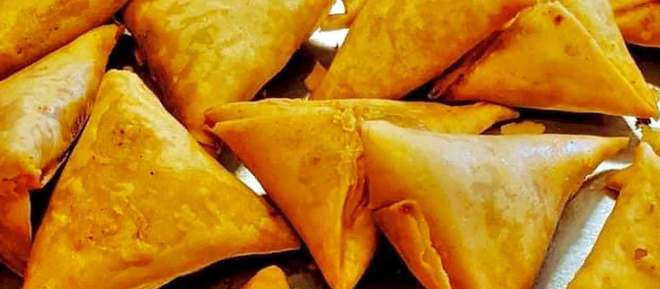 Golden-brown samosas, a popular Indian snack