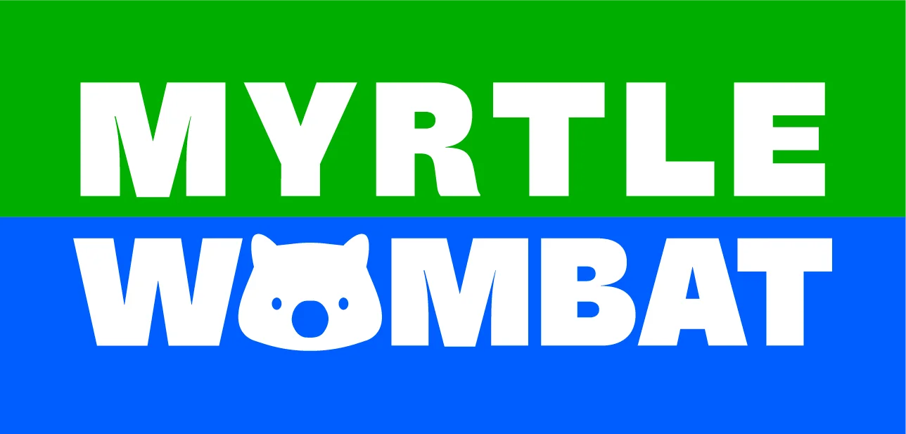 Logo of Myrtle Wombat featuring vibrant colors and a cute wombat icon