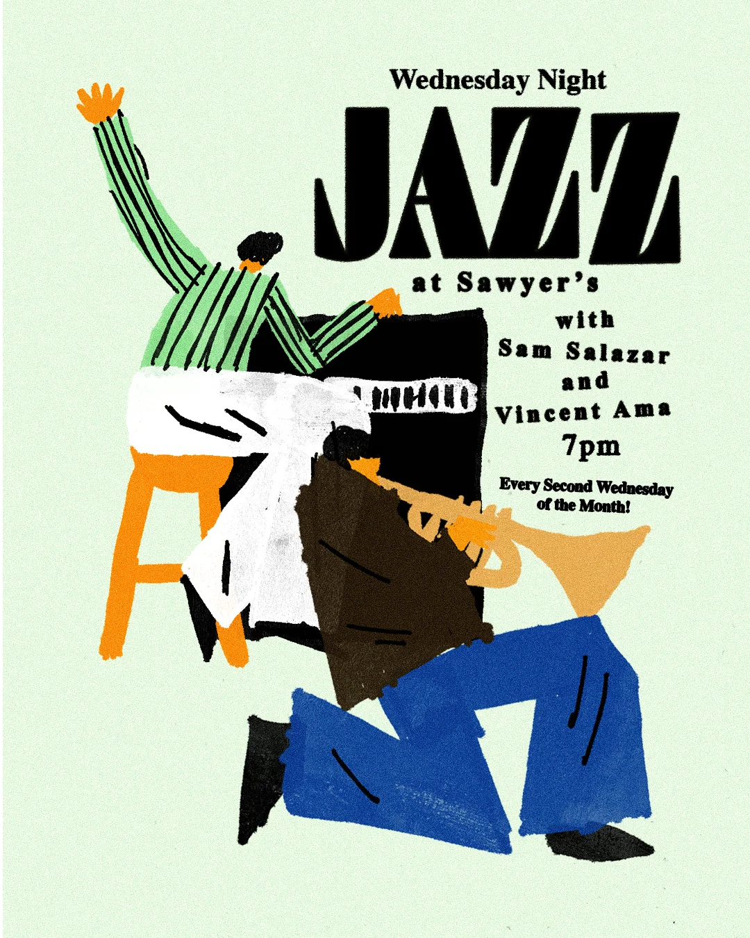 Live jazz performance at Sawyer's restaurant with a vibrant atmosphere.