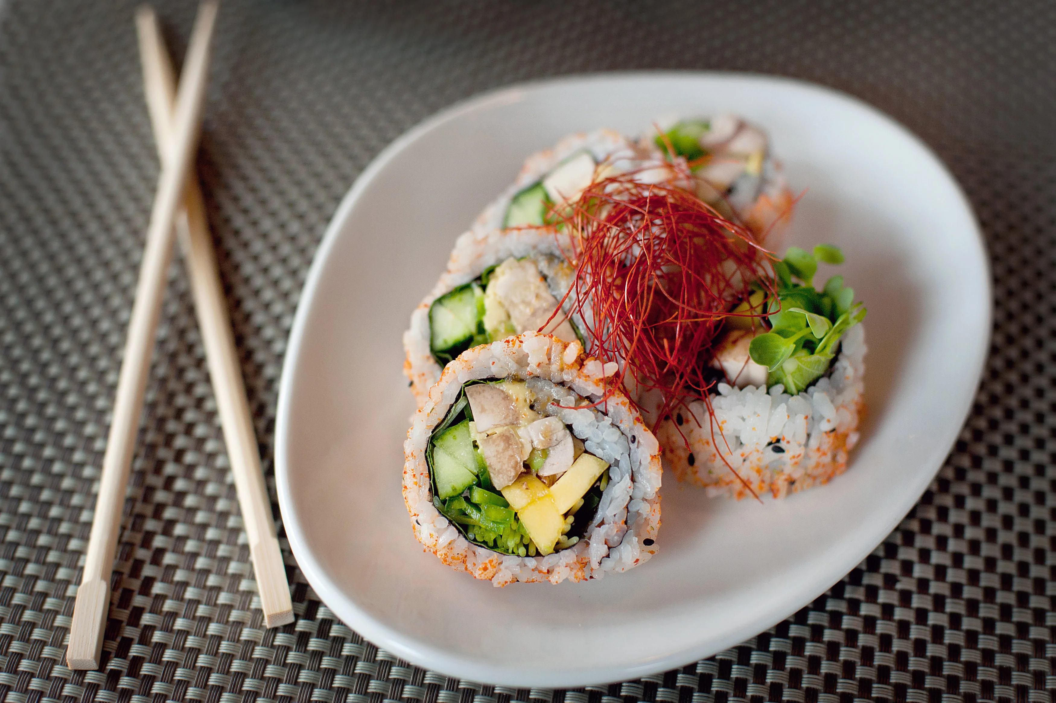 Japanese sushi rolls with fresh ingredients