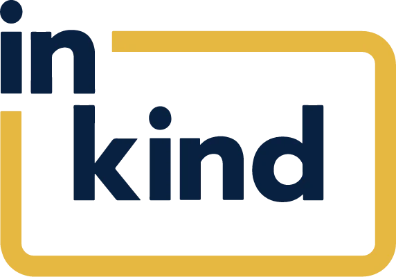 Minimalist typographic logo with navy lettering and a gold rounded outline