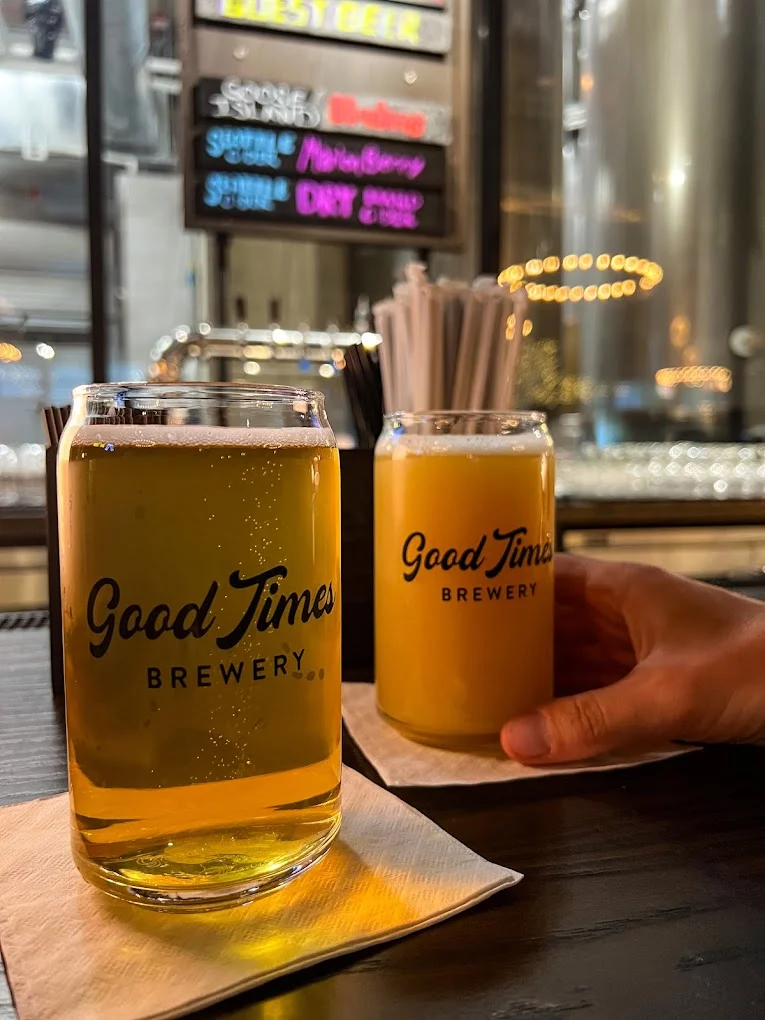 Craft beers from Good Times Brewery in a cozy bar setting