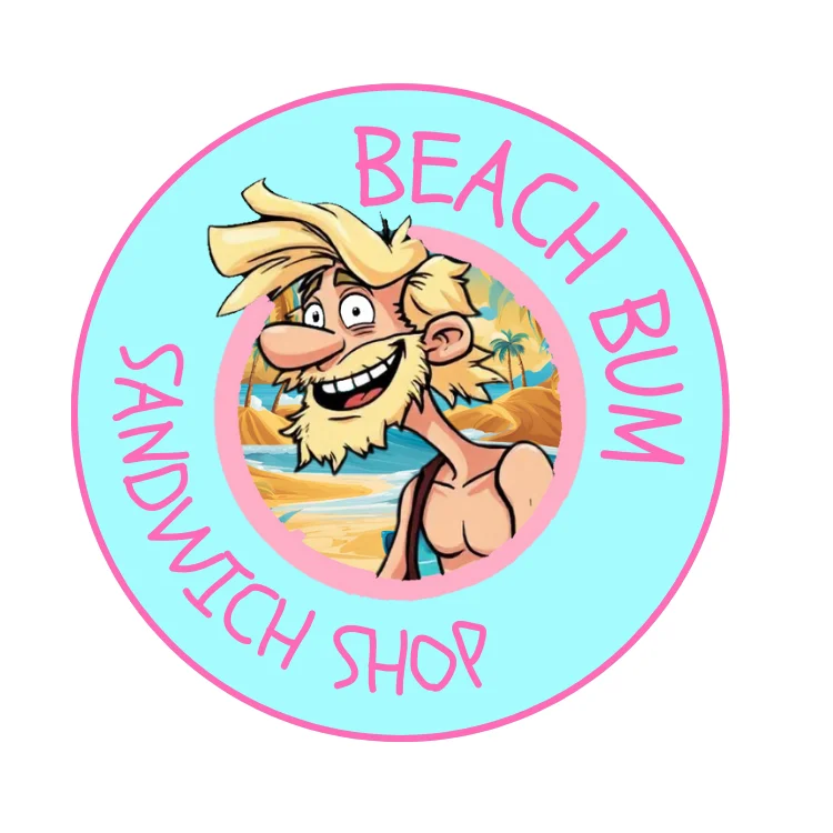 Logo for Beach Bum Sandwich Shop featuring a cartoon character