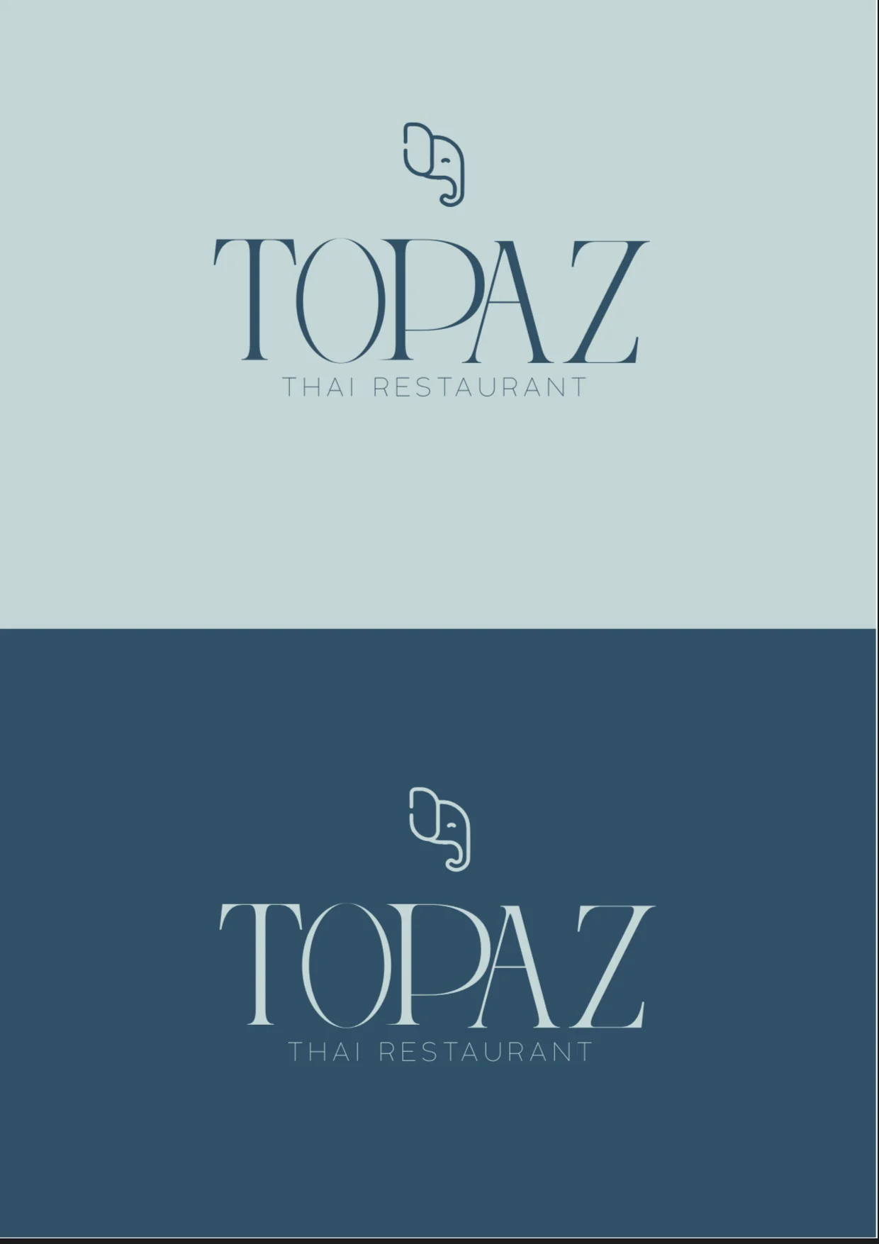 Elegant logo for Topaz Thai Restaurant featuring an elephant design