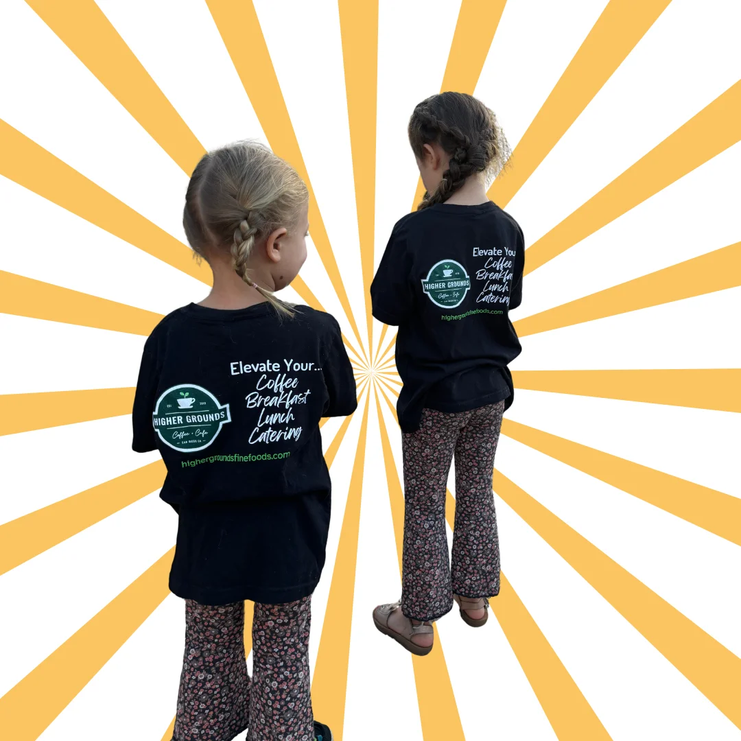 Children wearing branded shirts for Higher Grounds catering