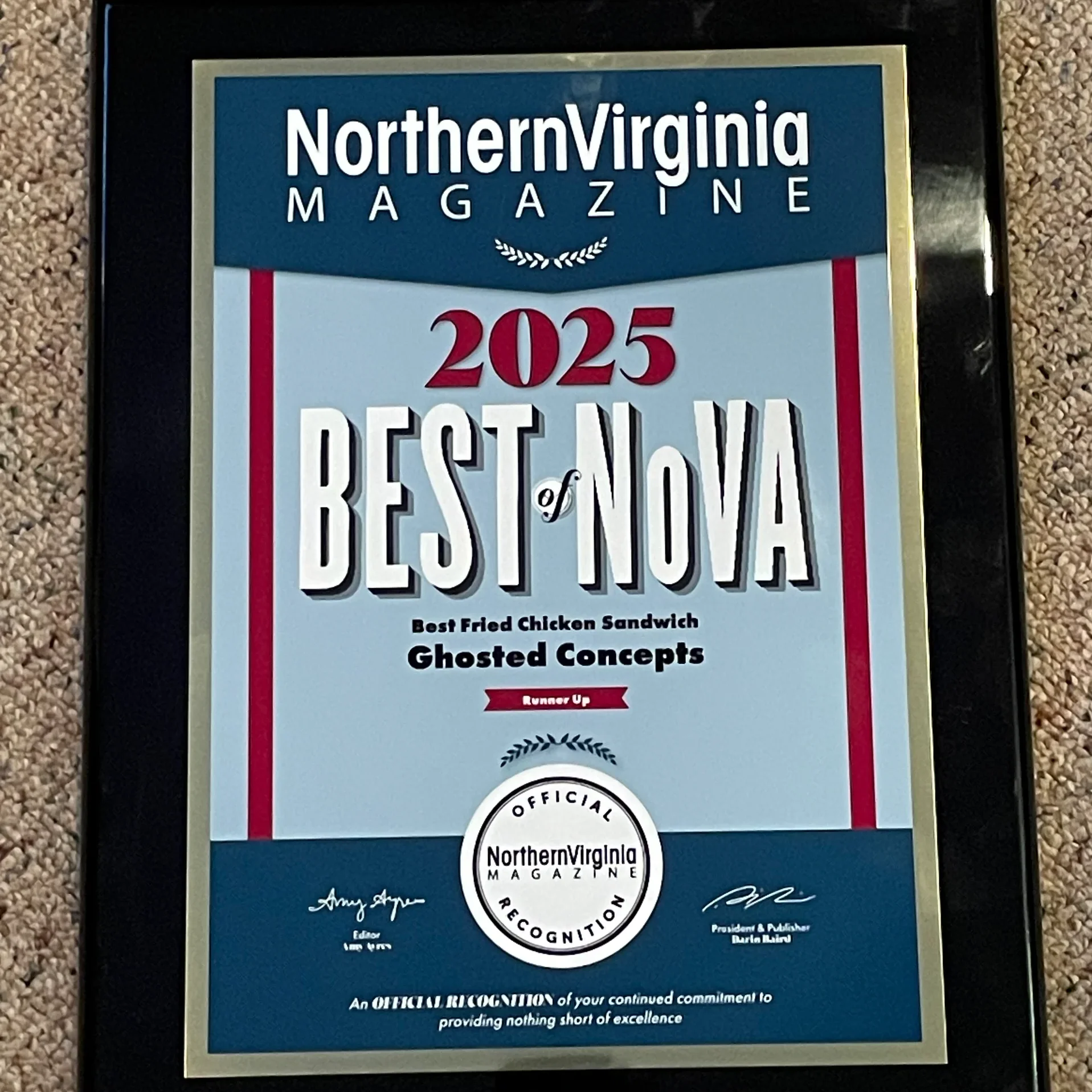 2025 Best of NoVA award for Fried Chicken Sandwich