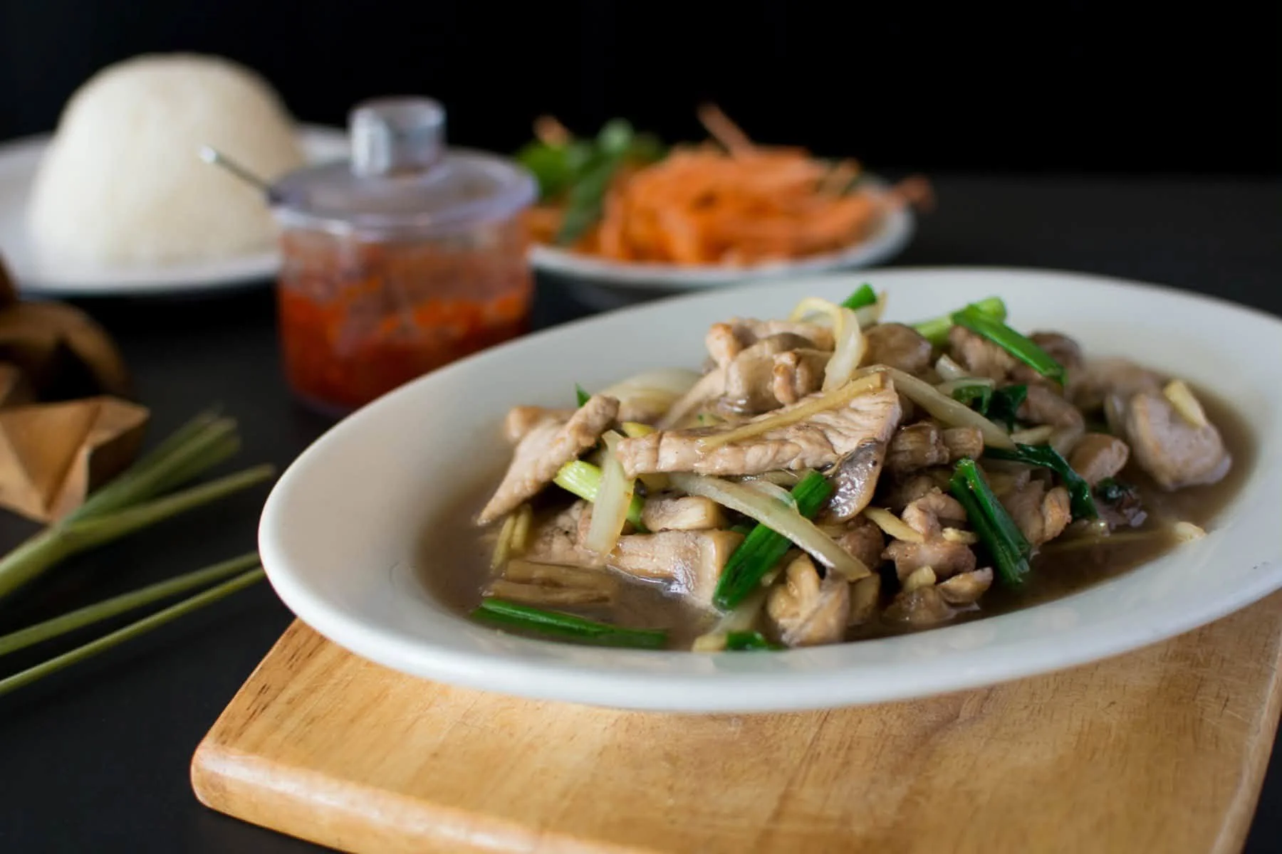 Stir-fried Vietnamese pork with vegetables and rice
